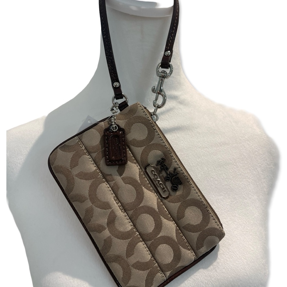 Coach Tan and Brown Signature Wristlet